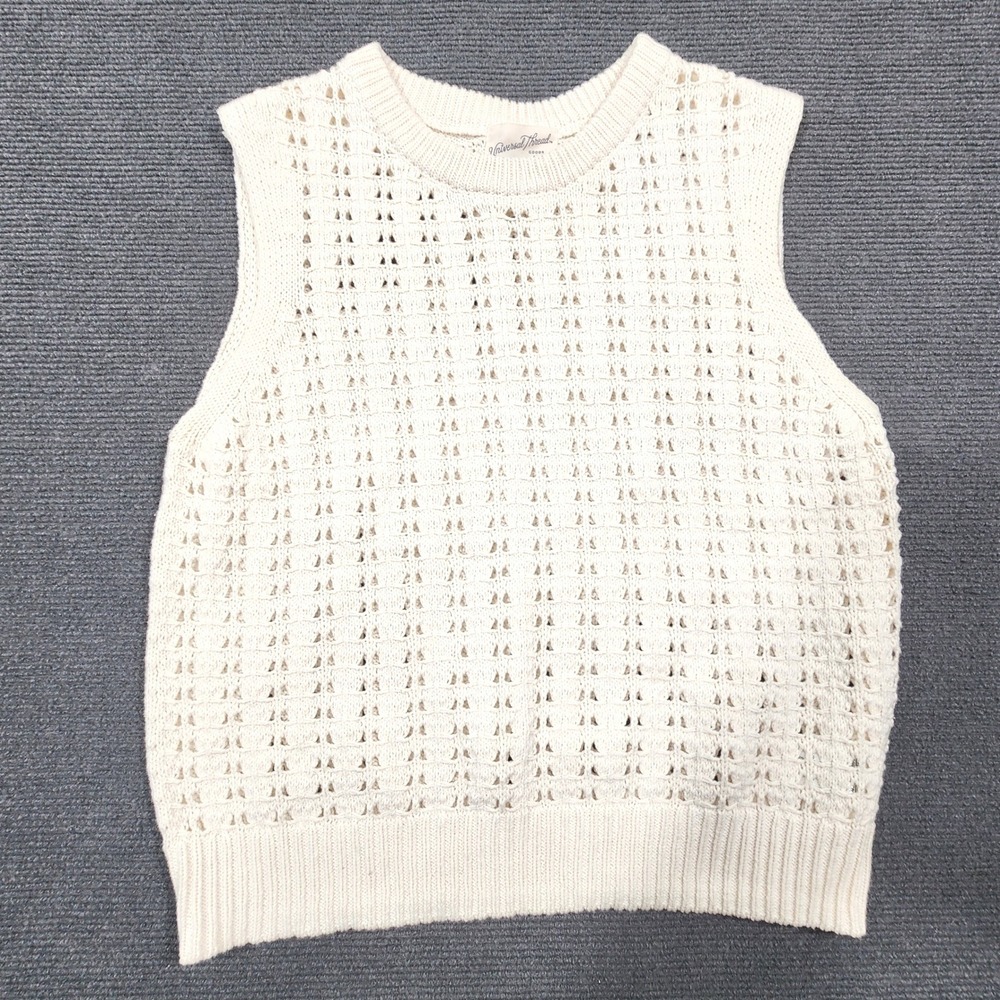 Universal Thread Sweater Vest Womens Medium Cream Pointelle Knit Cotton Blend